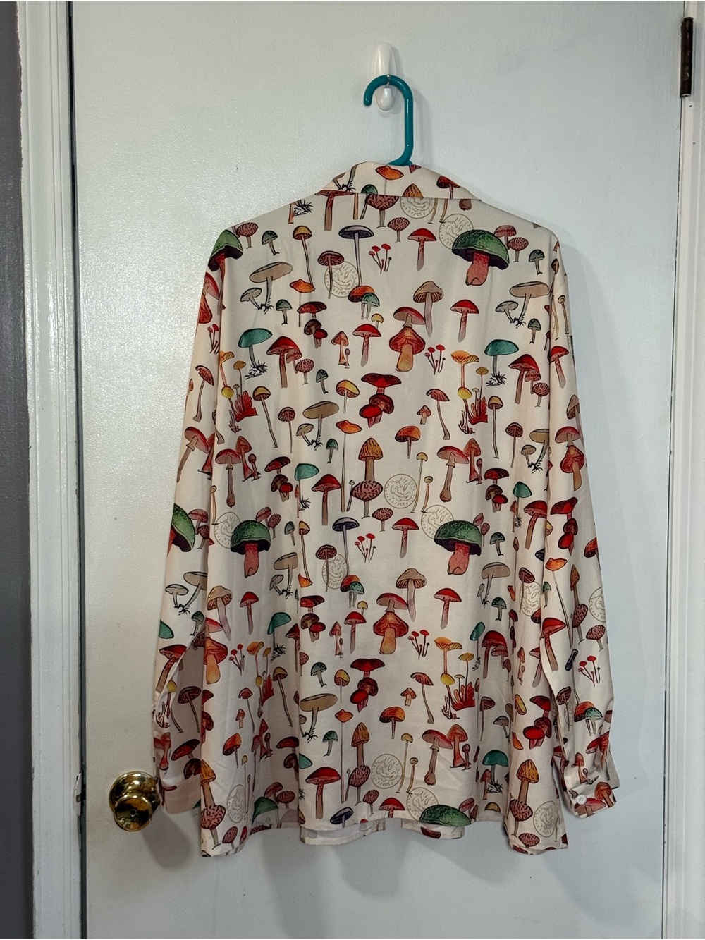 Mushroom Print Button-Up Shirt - Cream/Multicolor - Picture 3 of 8